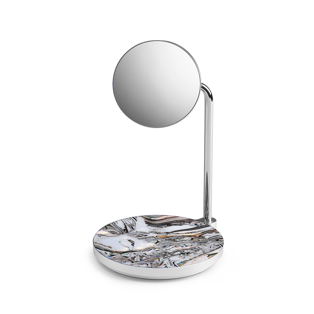Materik Alchemy Moon 2-in-1 MagSafe charger in White Pearl, machined aluminum base