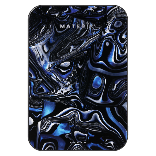 Materik Halo MagSafe Qi2 power bank in Black Pearl, handmade Italian pattern