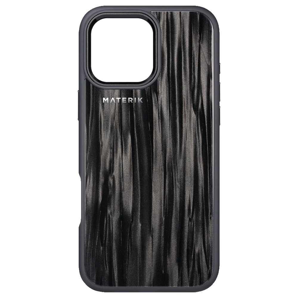 Materik PureCase for iPhone 16 Pro Max in Black Ocean, MagSafe-ready case with a handmade Italian pattern