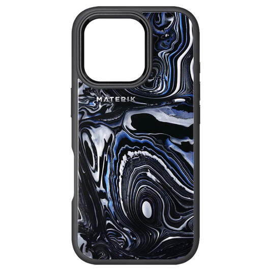 Materik PureCase for iPhone 16 Pro in Black Pearl, MagSafe-ready case with a handmade Italian pattern