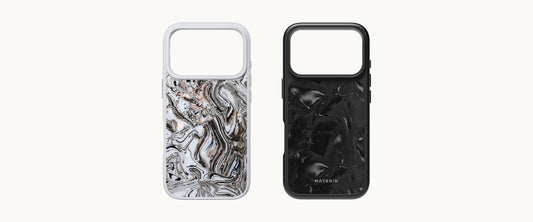 A Materik PureCase for iPhone 17 Pro and one for iPhone 18 Pro side by side, the same size