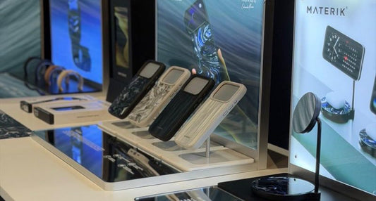 Materik stand at Maison&Objet Paris with backlit displays, iPhone cases and Apple Watch bands