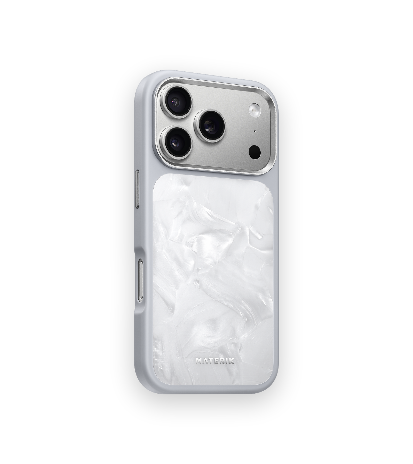 Materik PureCase White Reef for iPhone 18 Pro, angled view