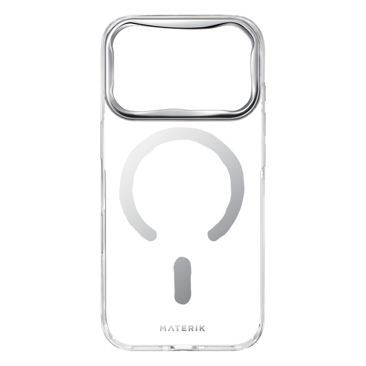 Materik CrystalCase for iPhone 18 Pro in Acqua, clear case shown on its own, back view