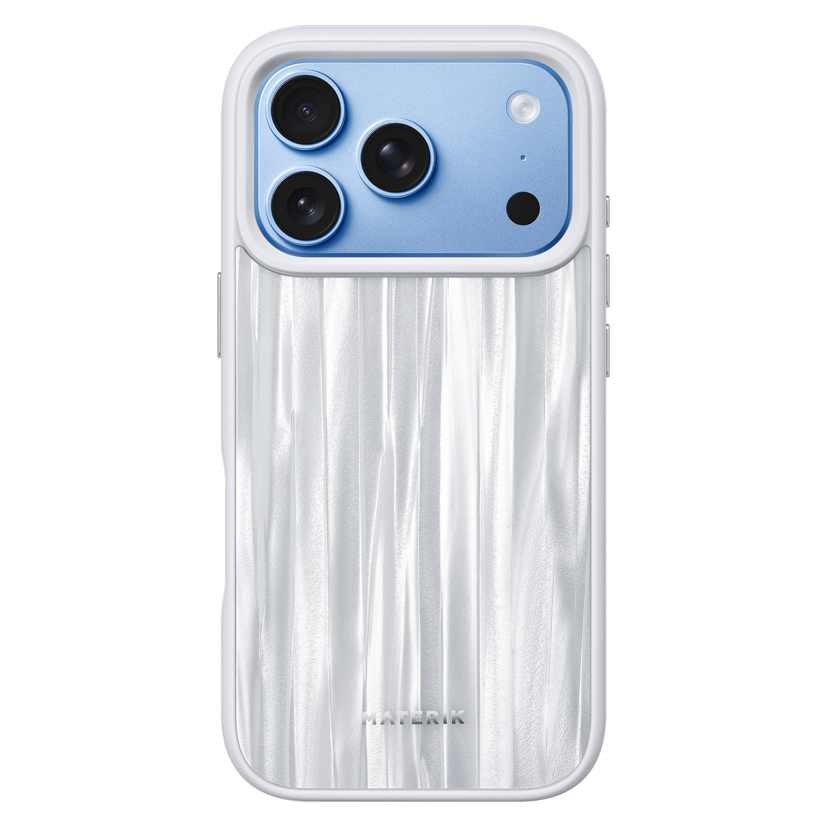 Materik PureCase Classic in White Sand on iPhone 18 Pro in Glacier
